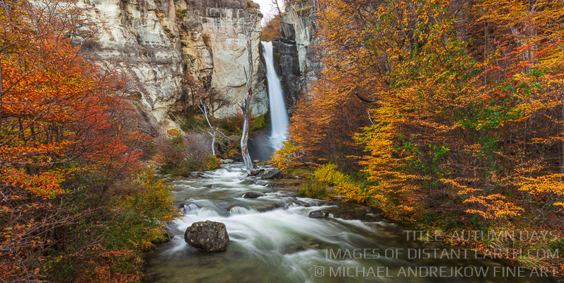 Autumn Days Patagonia Waterfall Lenga Tree Fall Colors Leaves Luxury Fine Art Photography Collection Michael Andrejkow Wall Artworks