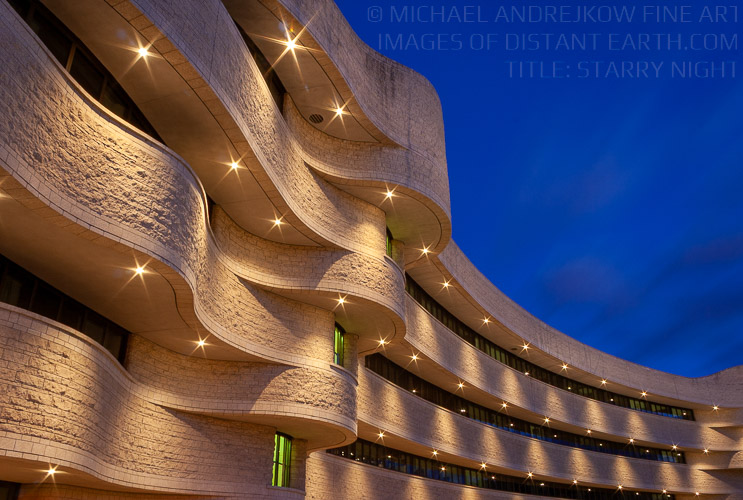 Starry Night Abstract Flow Pattern Museum Facade Architecture Dusk Blue Hour Michael Andrejkow Luxury Fine Art Photography Collection Wall Artwork Home Decor Interior Design
