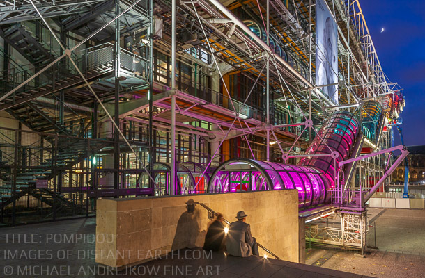 Pompidou Center Architecture Dusk Blue Hour Moon Paris France Michael Andrejkow Luxury Fine Art Photography Collection Wall Artworks Prints For Sale Home Decor Interior Design