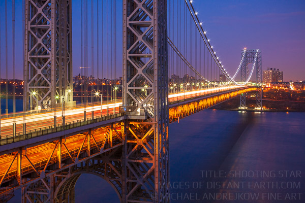 Shooting Star George Washington Bridge Architecture New York City NYC Blue Hour Car Light Trails Michael Andrejkow Luxury Fine Art Photography Collection Wall Artworks Prints For Sale